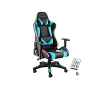 Chaise de gaming dossier réglable avec fonction massage et LED azur