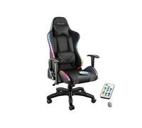 TecTake Chaise de jeu, chaise de bureau ergonomique avec fonction massage, éclairage LED, dossier et accoudoirs réglables, chaise pivotante inclinable, chaise de bureau et gaming - Noir/noir