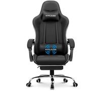 Chaise de gaming - GTPLAYER - Ergonomique - Dossier réglable 135° - Appuie-tête & coussin lombaire massant - Tissu noir