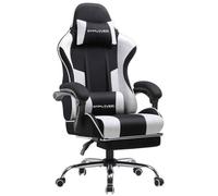 GTPLAYER Chaise Gaming Ergonomique, Fauteuil Gamer, Chaise Bureau, Dossier réglable à 135°, Hauteur Réglable, Repose-Pieds rétractables, Tissu, Supporte 150 kg, Gris-Blanc
