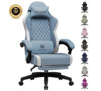 GTPLAYER Chaise Gaming Ergonomique, Chaise de Bureau en Tissu Respirant, Grande et Haute, pivotante, avec Repose-Pieds, Soutien Lombaire réglable et appuie-tête, Bleu Clair