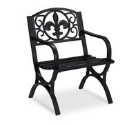 Relaxdays Chaise de jardin en acier design antique, avec accoudoirs, noir, large
