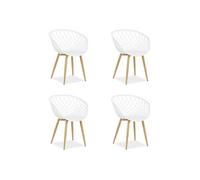 Chaise de jardin avec accoudoirs Blanc Lot de 4 Fauteuils Beige G