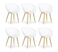 Chaise de jardin avec accoudoirs Blanc Lot de 6 Fauteuils de jardin Plastique Chaises exterieur Chaises interieur Chaise de terrasse