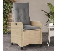 Chaise de Jardin avec Coussin, Fauteuil Extérieur en Polyrotin, Dossier Réglable, Housse Amovible Lavable, Structure Acier, Résistant aux UV, pour Terrasse Jardin, Couleur Beige, 57x66x93 cm