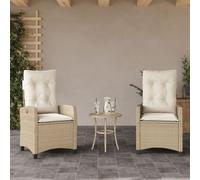 Chaise de Jardin avec Coussins, 2 Pièces en Rotin Synthétique, Dossier Réglable, Structure Acier, Résistant aux Intempéries, Fauteuil Jardin Exterieur, Couleur Beige, Dimensions 57x66x93 cm