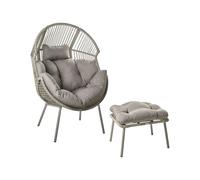 Chaise de Jardin avec Pouf Repose-Pieds Intérieur Extérieur en Polyrotin Beige N