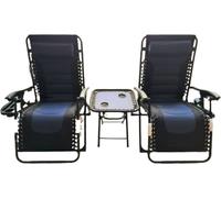 Chaise de jardin de luxe Duo-Set - Noir/Bleu - Chaise de jardin et chaise longue réglables - 2 personnes - 90°-160° - Jardin - Métal