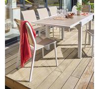 Hespéride - Chaise de Jardin Empilable Essentia Beige Lin - Aluminium Texaline - Dim 46 x 61 x 88 cm - Meuble d'Extérieur Résistant aux UVF