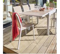 Hespéride - Chaise de Jardin Empilable Essentia Beige Lin - Aluminium Texaline - Dim 46 x 61 x 88 cm - Meuble d'Extérieur Résistant aux UVF