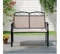 Chaise de Jardin Extérieur COSTWAY pour 2 Personnes, Tissu Respirant Cadre en Métal, Accoudoirs Courbés, Banc 2 Places Charge 300kg