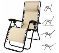 Chaise de jardin fauteuil de détente pliant Zero Gravity acier Oxford Beige