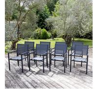 Chaise de jardin - HAPPY GARDEN - Lot de 8 - Aluminium - Textilène gris anthracite - Livré monté