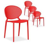 Chaise de jardin 4 chaises empilable rouge plastique relax bistrot Homestyle4u