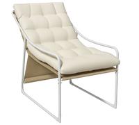 Chaise de jardin Outsunny fauteuil d'extérieur avec coussin cadre en acier pour balcon, terrasse, jardin beige