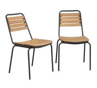 Chaise de jardin - Outsunny - lot de 2, empilable, assise et dossier à lattes - 61x47x81cm - acier, bois massif - naturel