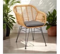 Chaise de jardin PARAMO fauteuil d'intérieur ou d'extérieur pour jardin en imitation rotin et 4 pieds en métal laqué noir