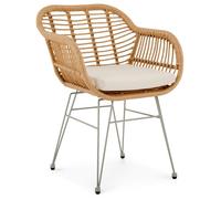 Chaise de jardin PARAMO, imitation rotin brun et beige fauteuil d'extérieur pour terrasse ou balcon