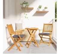 vidaXL Chaises de jardin pliantes avec coussin gris – Bois d'acacia solide – 2 pièces