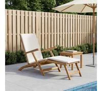 Chaise de jardin pliante avec coussin Bois de teck massif Deck Pliable vidaXL vi