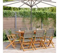 Vidaxl Chaises De Jardin Pliantes Lot De 8 Gris Poly Rotin Bois Massif