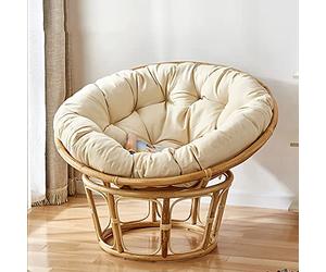 Chaise de jardin ronde de luxe avec coussin épais rembourré touffeté, balançoire suspendue pour intérieur/extérieur, couleur crème, 105 x 105 cm, assise confortable et élégante
