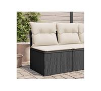 Chaise de jardin sans accoudoirs avec coussins noir poly rotin