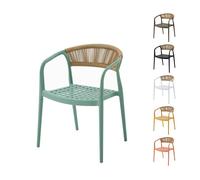 Chaise de jardin Solaro PP résistant aux UV & dossier en corde tressée main Vert 1 Chaise