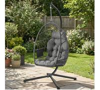 Chaise de jardin Suspendu Pliable à Hauteur Réglable, avec Coussin, pour Jardin, Balcon, Gris