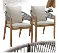 Chaise de jardin - TECTAKE - Lot de 2, MANACOR, élégante et robuste, bois d'acacia massif, résistantes aux intempéries - Grège