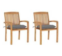 Chaise de jardin - vidaXL - 2 pcs - Bois de teck massif - Coussins gris - Empilables et confortables Gris G