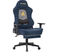 Chaise de jeu avec dossier ajouré respirant, chaise PC ergonomique avec fonction de basculement de 12°, fauteuil de jeu avec soutien lombaire 3D, cuir PU vintage 90-155°, bleu.