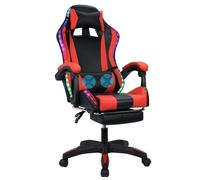 Chaise de jeu avec haut-parleurs compatibles avec Bluetooth LED Light Height Adjustable Extension Backrest Handrail Design Travail Retractable Footrest Faux Leather Reclining Internet Cafe Chair