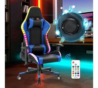 Chaise de jeu avec lumières LED RGB et haut-parleurs Chaise de jeu vidéo Racing Computter Chaise PC en cuir PU avec dossier haut chaise de bureau ergonomique avec appui-tête soutien lombaire bleu