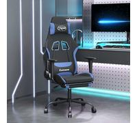 Chaise de Jeu avec Repose-pied Noir et Bleu Tissu Fauteuil Bureau vidaXL