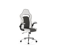 HJH Office Fauteuil Gamer Game Sport Pro – accoudoirs rabattables, similicuir – Blanc/Gris foncé