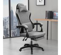 Chaise de jeu, chaises informatiques ergonomiques avec support lombaire réglable, conception du dos haut, repose-pied rétractable, siège pivotant à 360 °, accoudoirs réglables et oreiller Gris