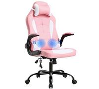 Chaise de jeu, de bureau, pivotante, en cuir synthétique, ergonomique, avec soutien lombaire, appui-tête, accoudoirs, pour fille, rose
