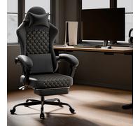 Chaise de jeu ergonomique PINGGO avec repose-pieds, massage, en cuir PVC, chaise de bureau pour jeux sur PC, capacité de poids 150 kg (W3298P376258)Black + Leather