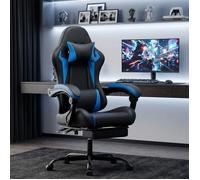 Chaise de jeu ergonomique réglable avec coussin lombaire et appui-tête pour adulte garçon fille noir bleu 66x52x117-127cm