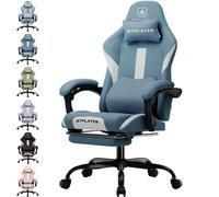 Chaise de jeu GTPLAYER Fauteuil de jeu ergonomique Chaise de bureau en tissu respirante Coussin d'assise à ressorts avec repose-pieds Bleu