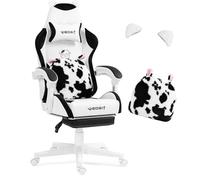 Chaise de Jeu Mignonne avec Oreilles et Coussin Kawaii, Ergonomique, pour Filles, avec Soutien Lombaire et Repose-Pieds - Chaise de Gamer Confortable pour Adolescentes (Noir/Blanc)