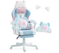 Chaise de Jeu Mignonne avec Oreilles et Coussin Kawaii, Ergonomique, pour Filles, avec Soutien Lombaire et Repose-Pieds - Chaise Gamer Confortable pour Adolescentes (Bleu Rose)