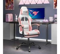 vidaXL Chaise de jeu pivotante 349588 – Similicuir blanc et rose, repose-pied inclinable