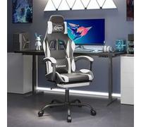 Chaise de jeu pivotante et repose pied Noir et blanc Similicuir Blanc G
