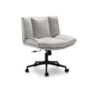 Chaise de jeu pour ordinateur Chaise de bureau à domicile avec roulettes, hauteur réglable, tissu technologique gris blanc, chaise d'ordinateur ergonomique, chaise de travail moderne pivotante à dossi