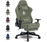 Chaise de jeu Symino, chaise de bureau respirante en tissu de haute qualité, douce comme du pelage, chaise ergonomique PC, chaise de bureau réglable et pivotante avec repose-pieds, verte.