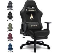 Chaise de jeu Symino, chaise de bureau respirante en tissu de haute qualité, douce comme du pelage, chaise ergonomique PC, chaise de bureau réglable et pivotante avec repose-pieds, noire.