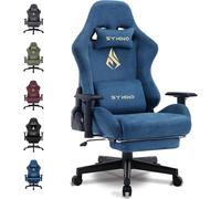 Chaise de jeu Symino, chaise de bureau respirante en tissu de haute qualité, douce comme du pelage, chaise ergonomique PC, chaise de bureau réglable et pivotante avec repose-pieds, bleue