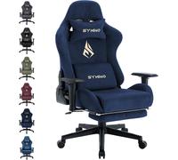 Chaise de jeu Symino, chaise de bureau respirante en tissu de haute qualité, douce comme du pelage, chaise ergonomique PC, chaise de bureau réglable et pivotante avec repose-pieds, marine.